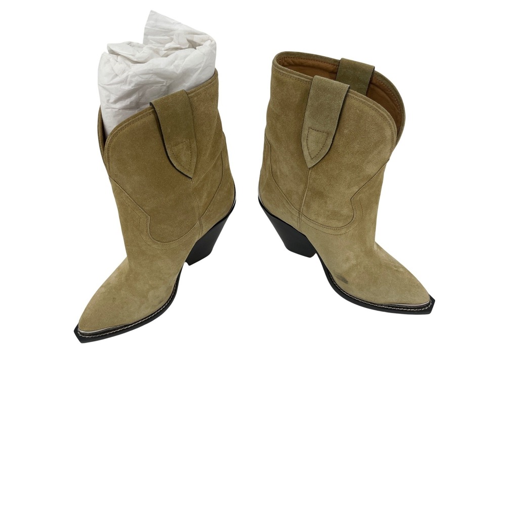 Isabel Marant Lamsy Ankle Boots 38 Tan Good Suede Metal Toe Western